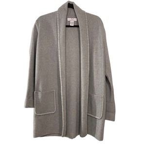 Magaschoni Women’s Long Light Gray Shawl Collar Open Front Cardigan Size Medium